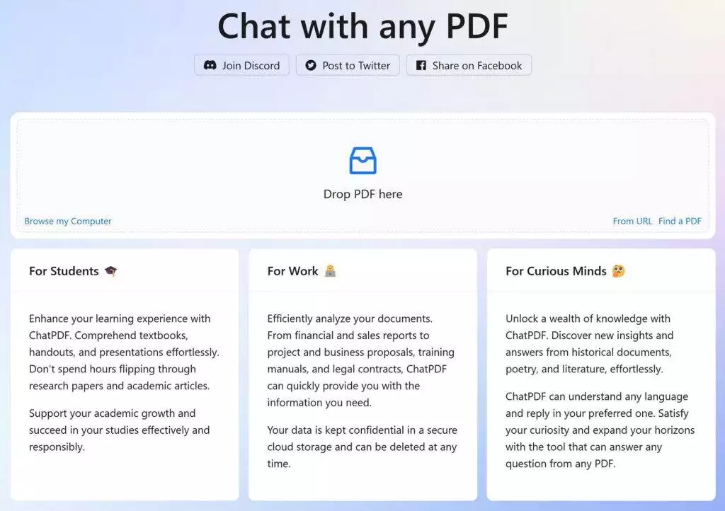 Screenshot of ChatPDF.com